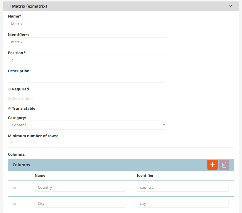 Configuring a Matrix field type